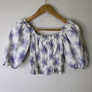 Vintage 90s Y2K Smocked Milkmaid Ruffle Crop Top Fairycore Cottagecore Boho XS